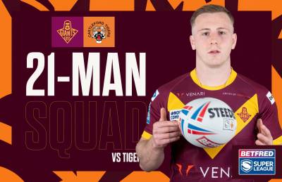 21-MAN SQUAD NAMED FOR TIGERS CLASH 